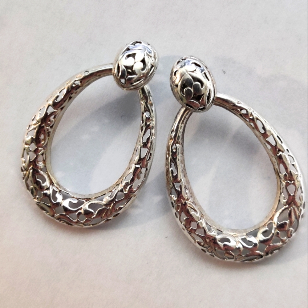 Ornate Open Work Sterling Silver Earrings